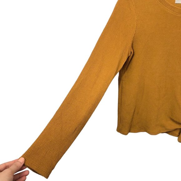 Madewell Texture & Thread Jacquard Knot-Front Mustard Yellow Top S - Picture 6 of 7